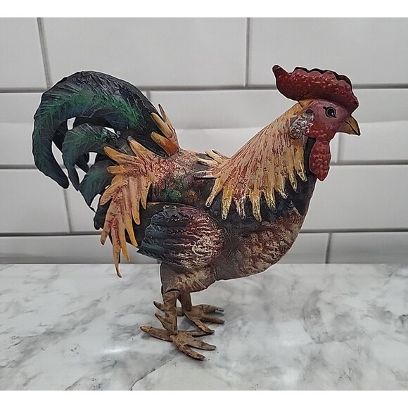Rooster Chicken Metal Decor & Drink Coasters Stoneware Country Farmhouse 3.75 - Picture 4 of 6